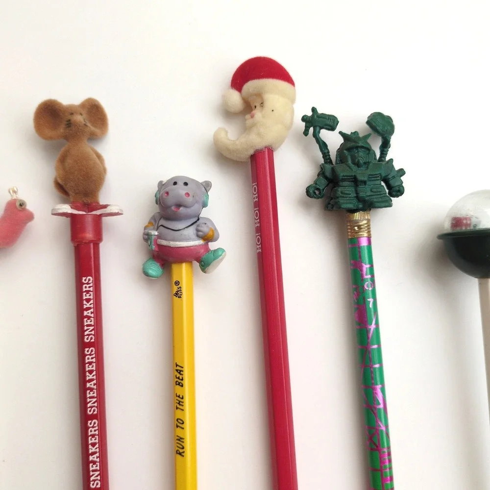 11 Vtg 80s 90s Russ Novelty Unused Pencils w/ Toppers Animal Holiday Fuzzy
